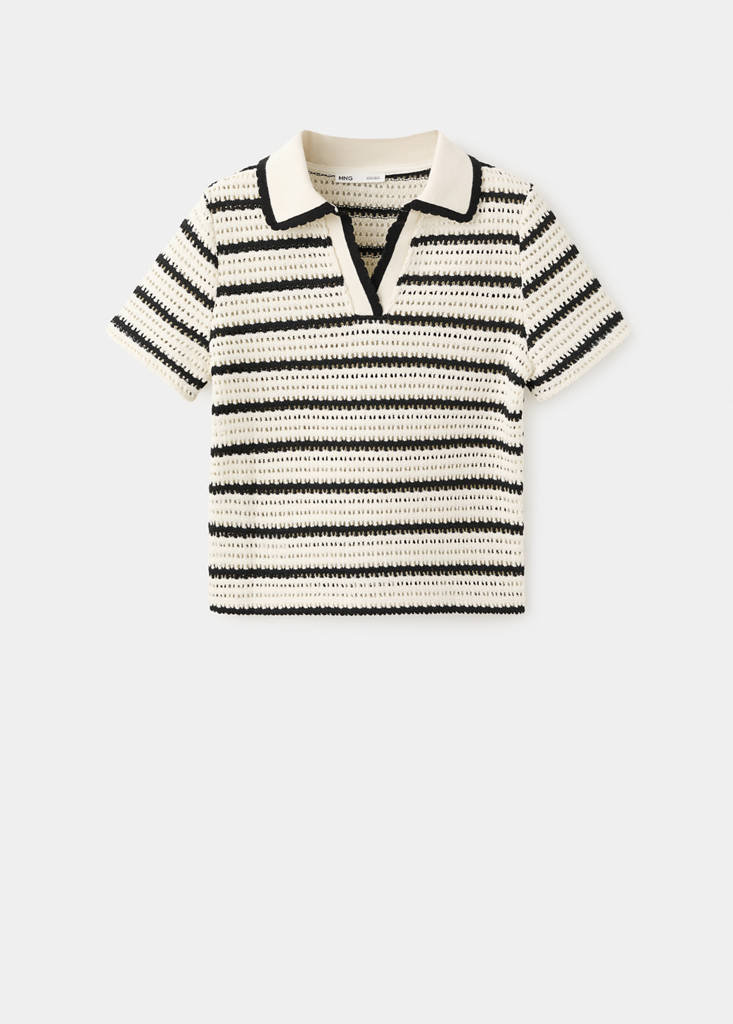 Striped crochet polo — Off White