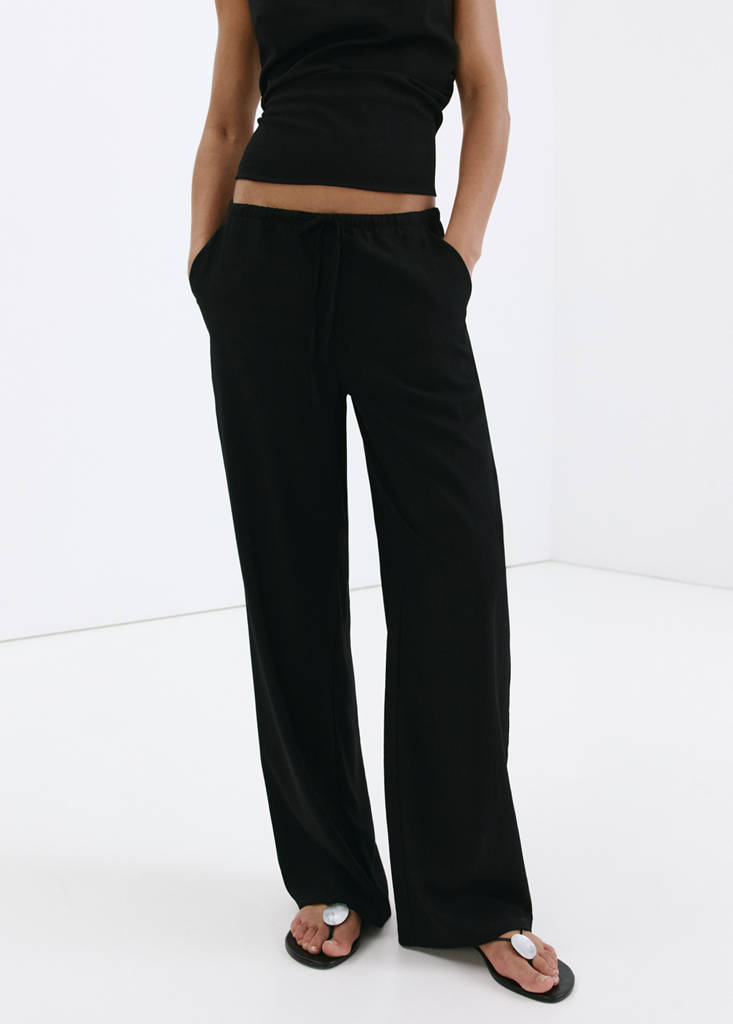 Straight mid-rise trousers — Black