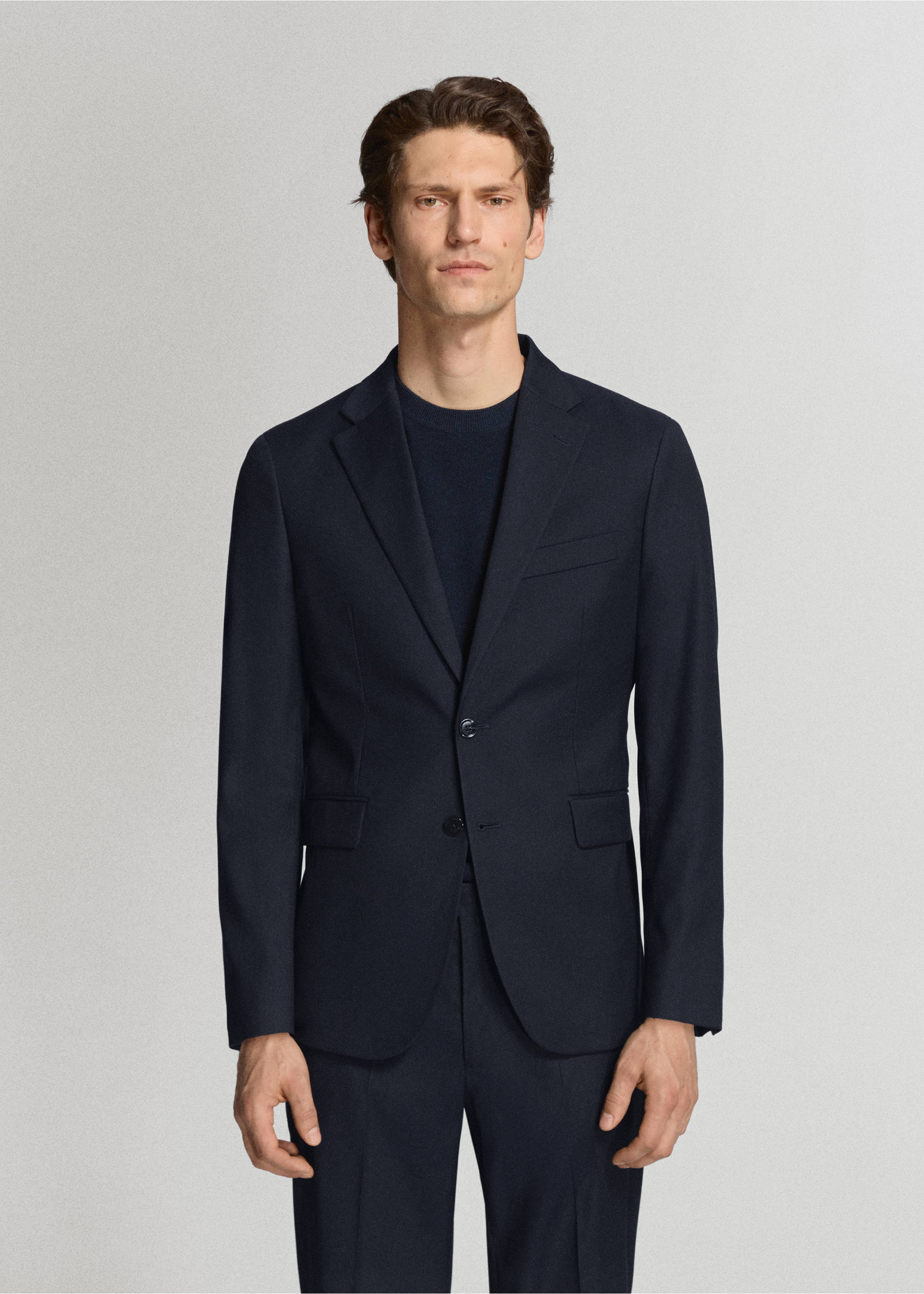 Milan slim-fit suit jacket - Medium plane, Navy. Ref: 37091361-00.