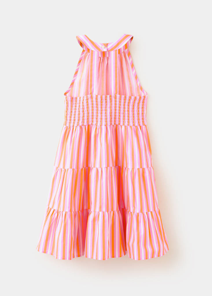 Halter cotton stripe dress — Orange