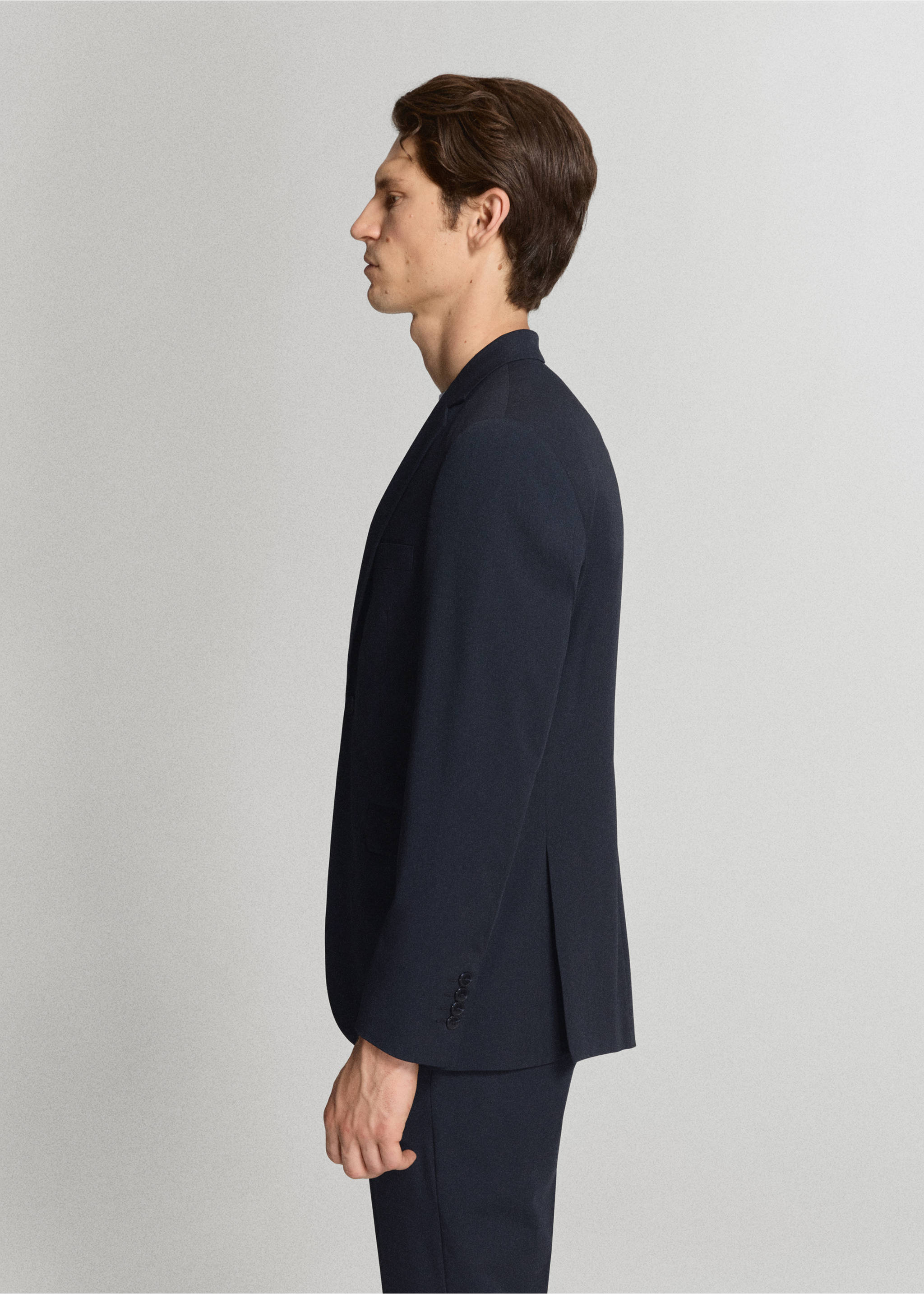 Super slim-fit suit jacket in stretch fabric - Details of the article 2, Dark Navy. Ref: 37091367-00.