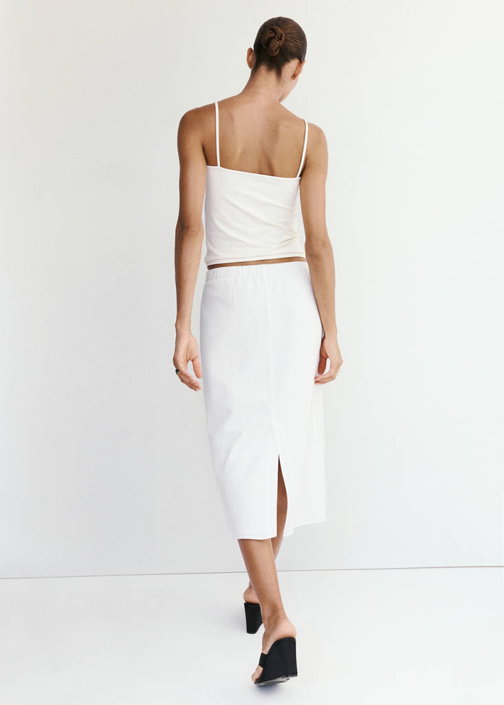 Linen skirt with floral embroidery — White