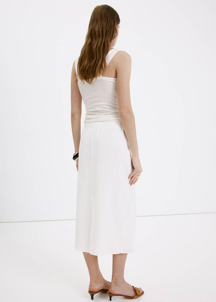 Linen skirt with floral embroidery — White