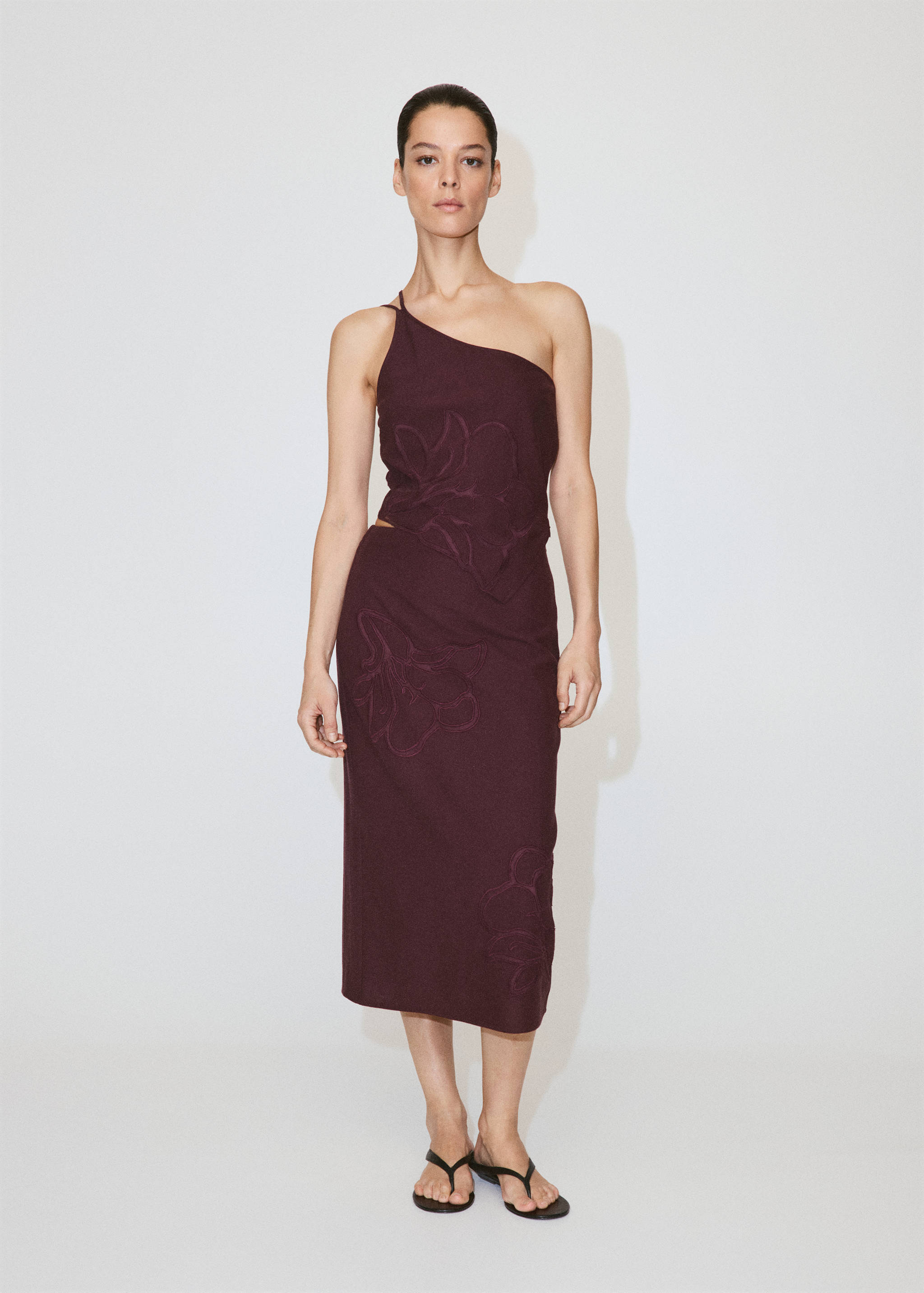 Floral embroidered linen skirt - General plane