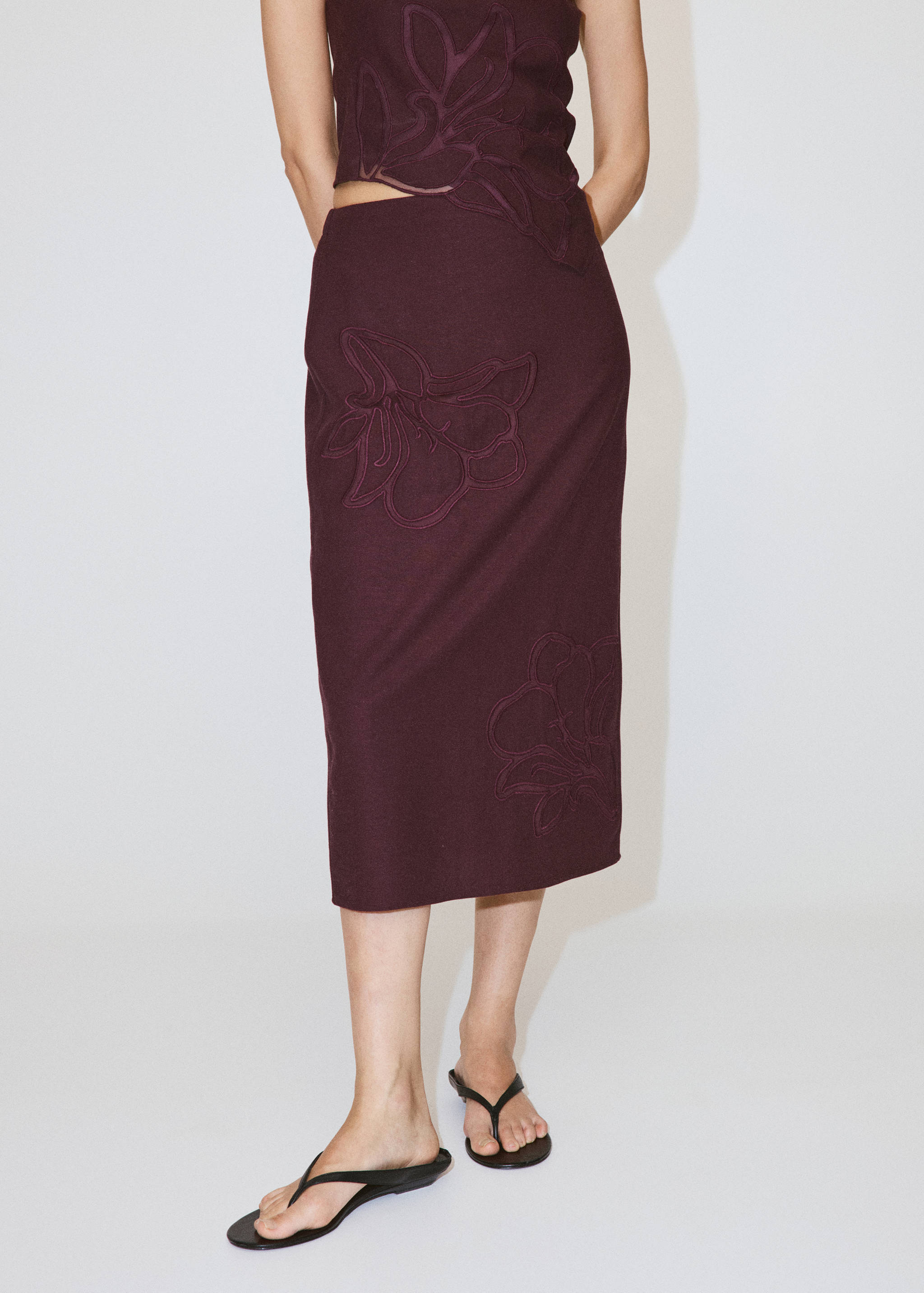 Floral embroidered linen skirt - Medium plane