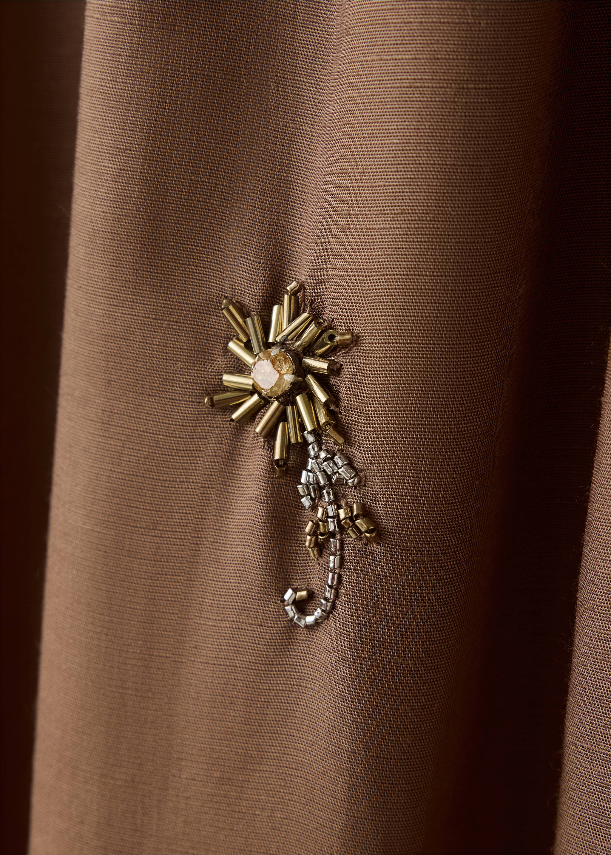 Balloon trousers with embroidered appliqués - Details of the article 8, Brown. Ref: 37091369-00.