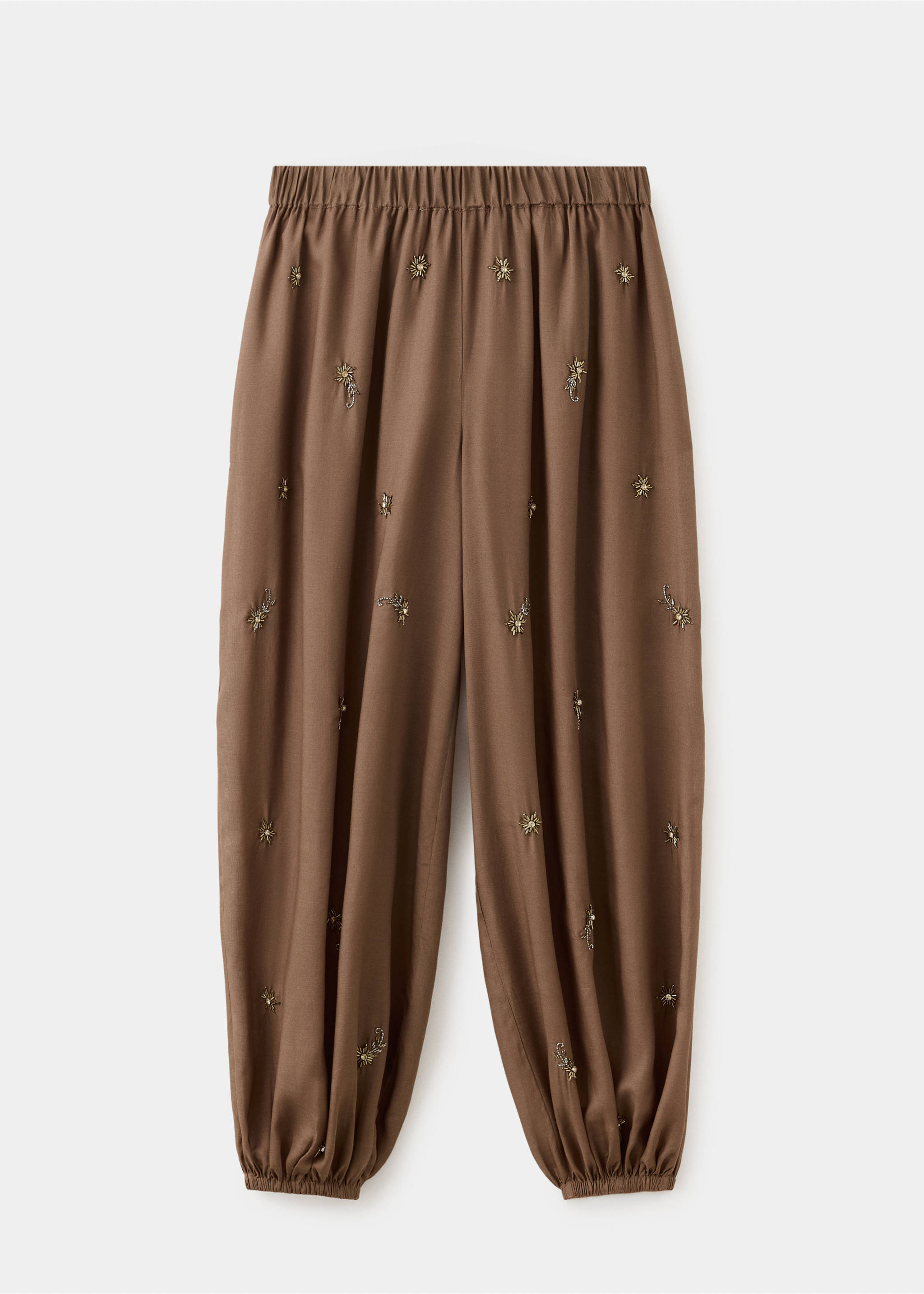Balloon trousers with embroidered appliqués - Article without model, Brown. Ref: 37091369-00.