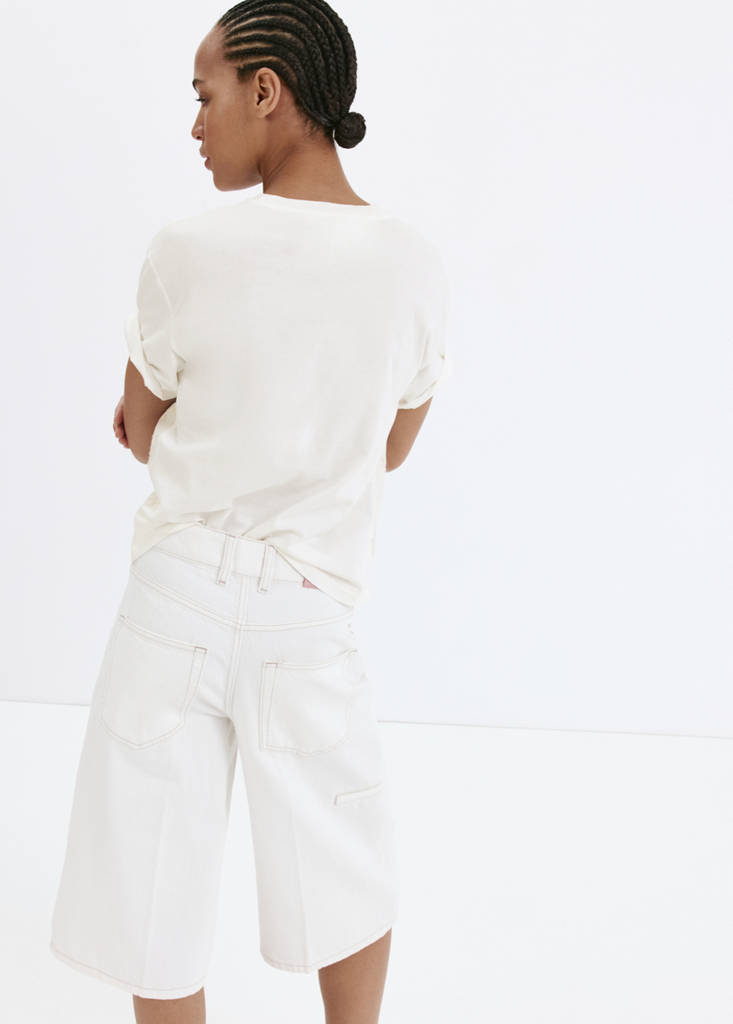 Floral-embroidered cotton t-shirt — Ecru