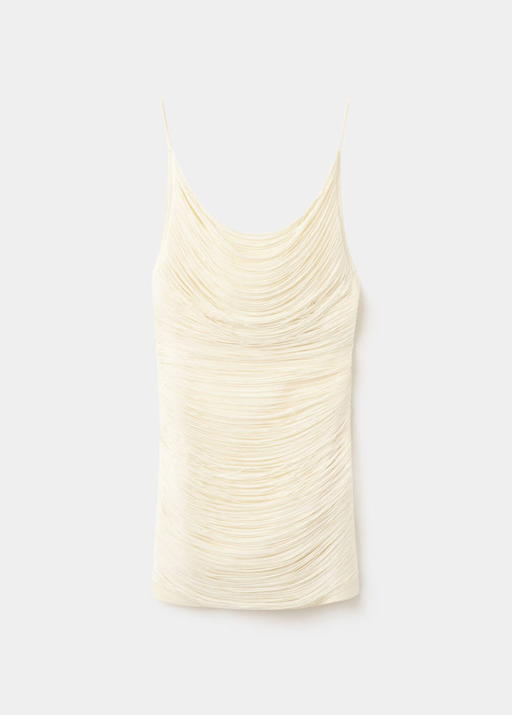 Fringed dress with low back — Ecru