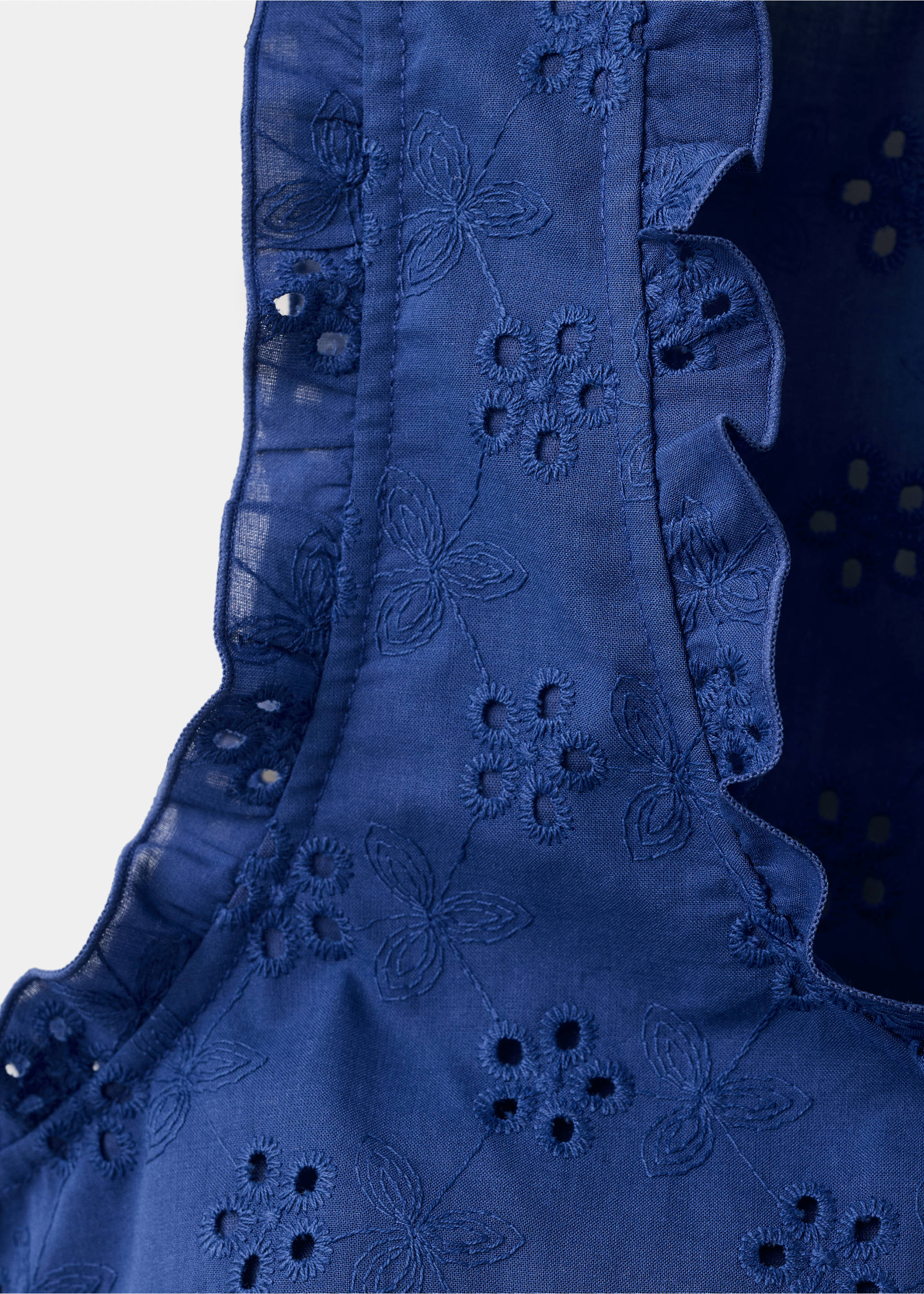 Cotton blouse with broderie anglaise embroidery - Details of the article 8, Ink Blue. Ref: 37091378-00.