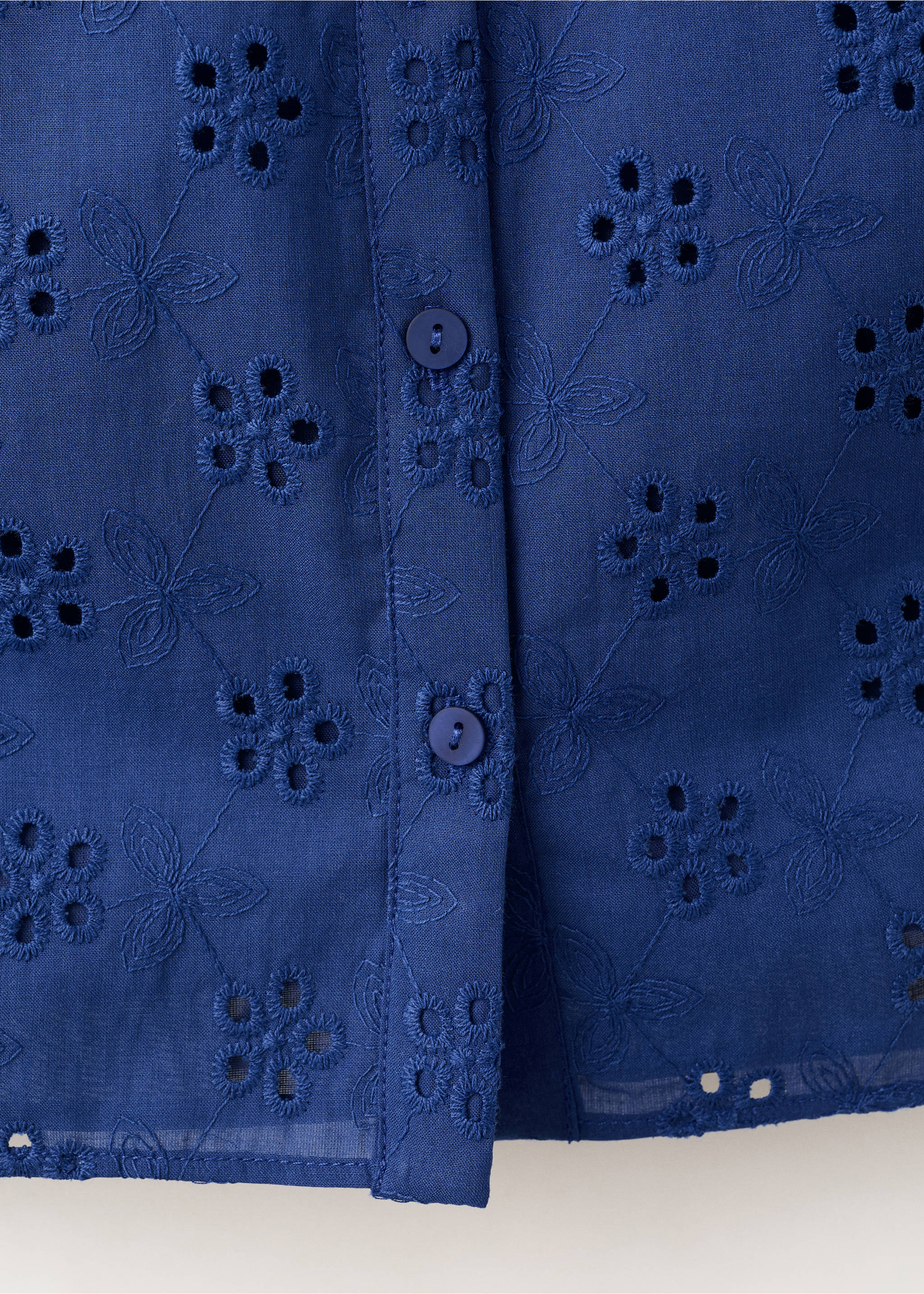 Cotton blouse with broderie anglaise embroidery - Details of the article 0, Ink Blue. Ref: 37091378-00.