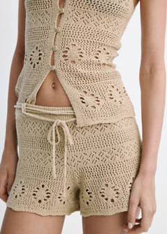 Crochet shorts with belt — Sand 4
