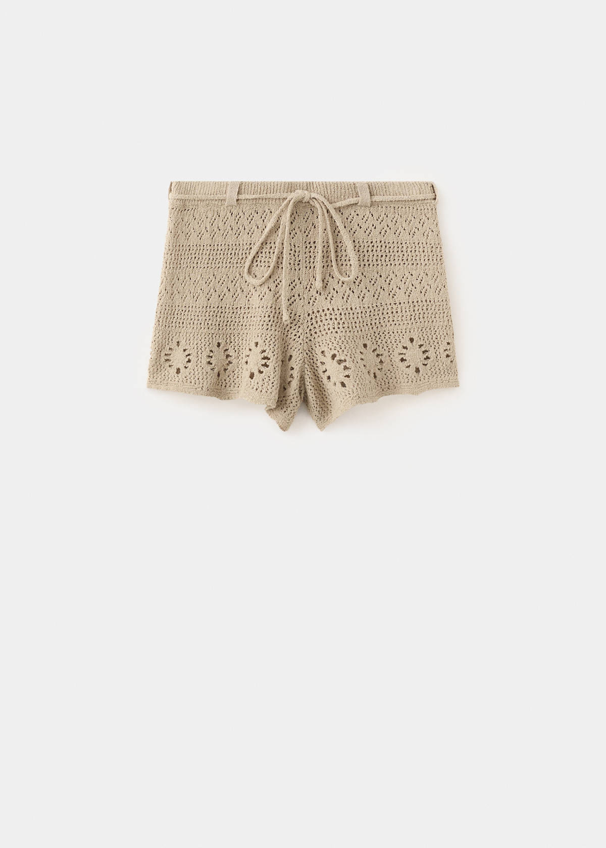 Crochet shorts with belt — Sand