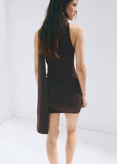 Asymmetric knit dress with foulard — Chocolate 3