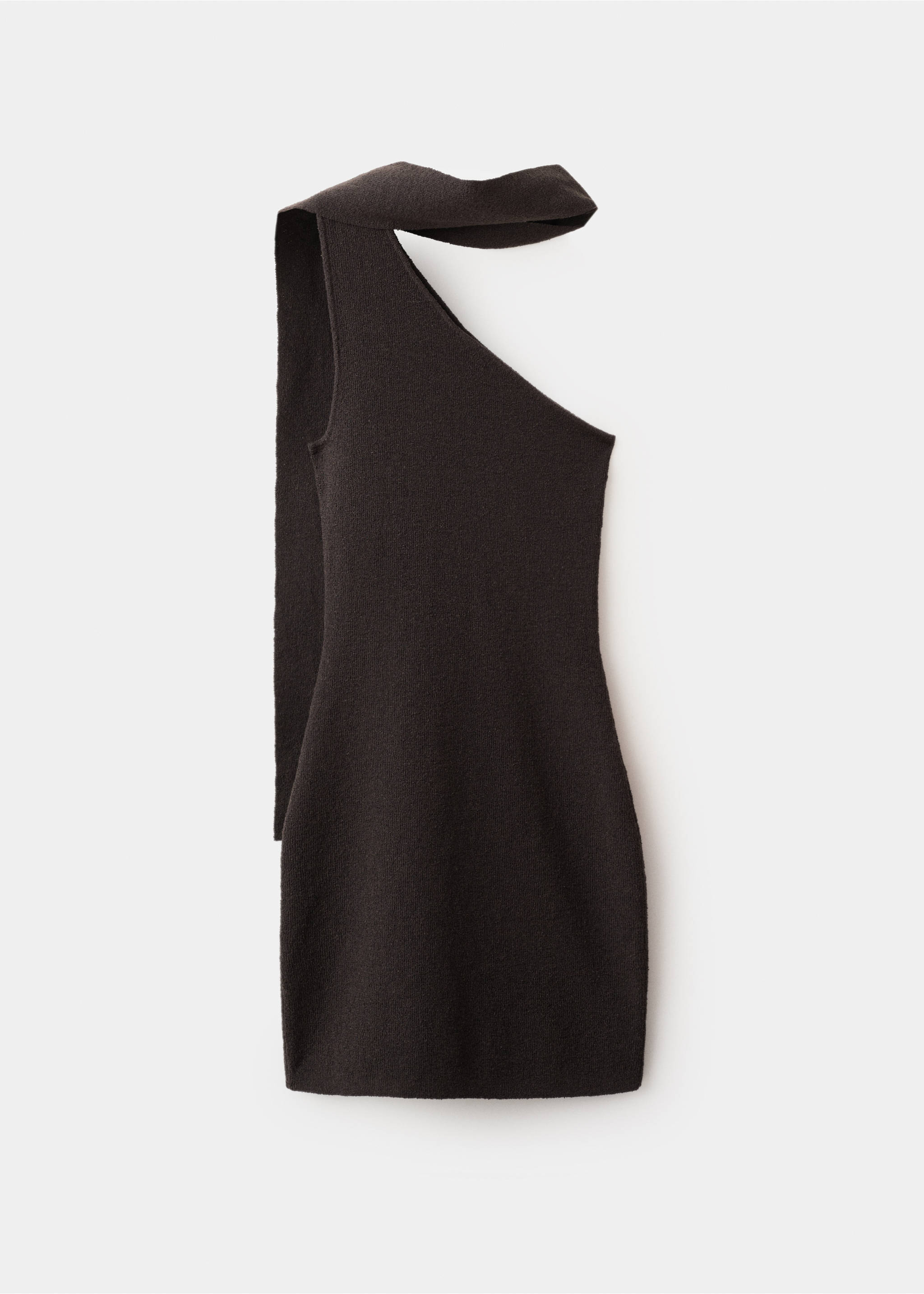 Asymmetric knit dress with foulard - Article without model, Chocolate. Ref: 37091384-00.