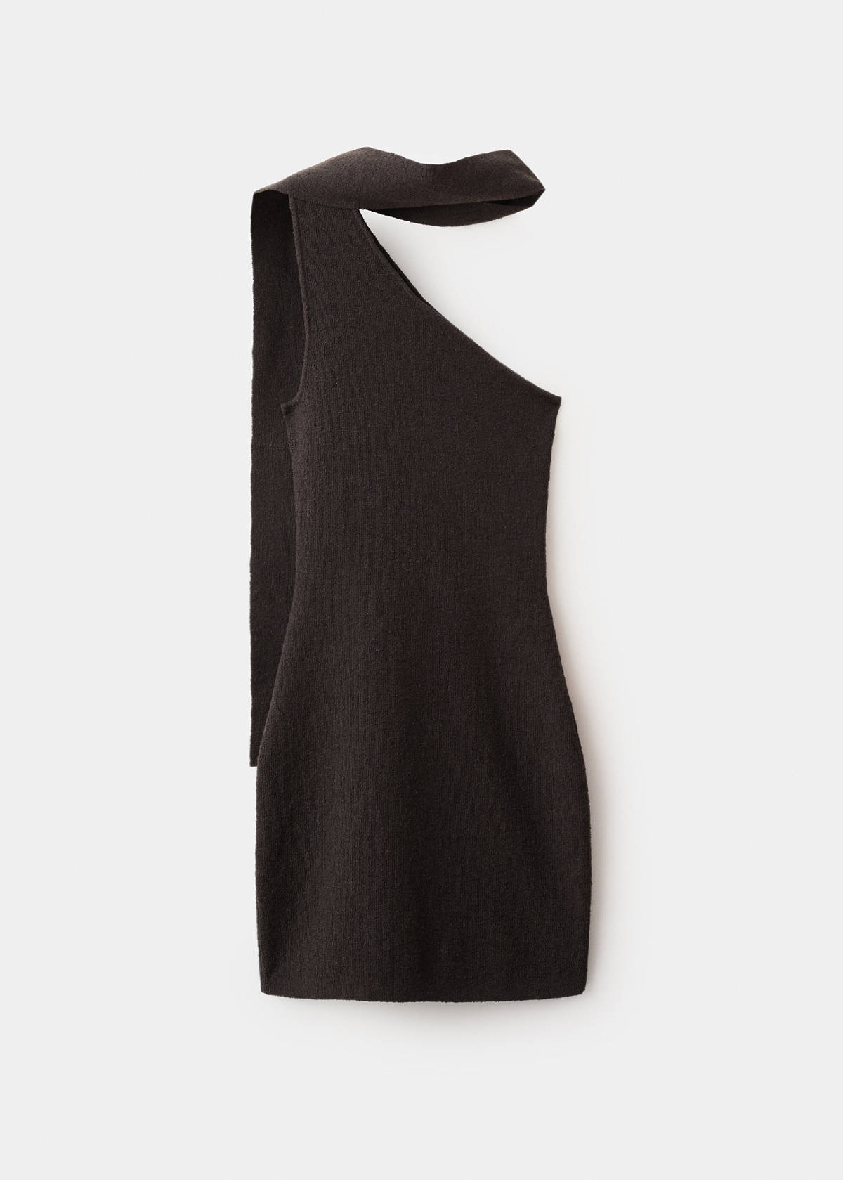 Asymmetric knit dress with foulard — Chocolate