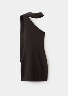 Asymmetric knit dress with foulard — Chocolate 7