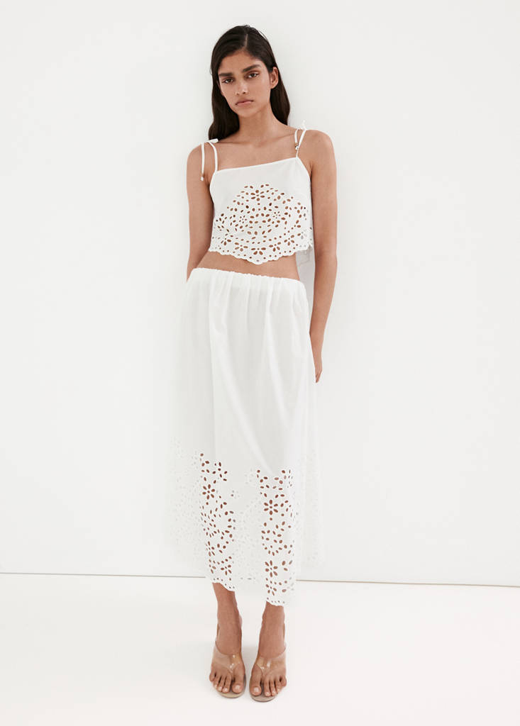 Midi skirt with embroidered details — Off White