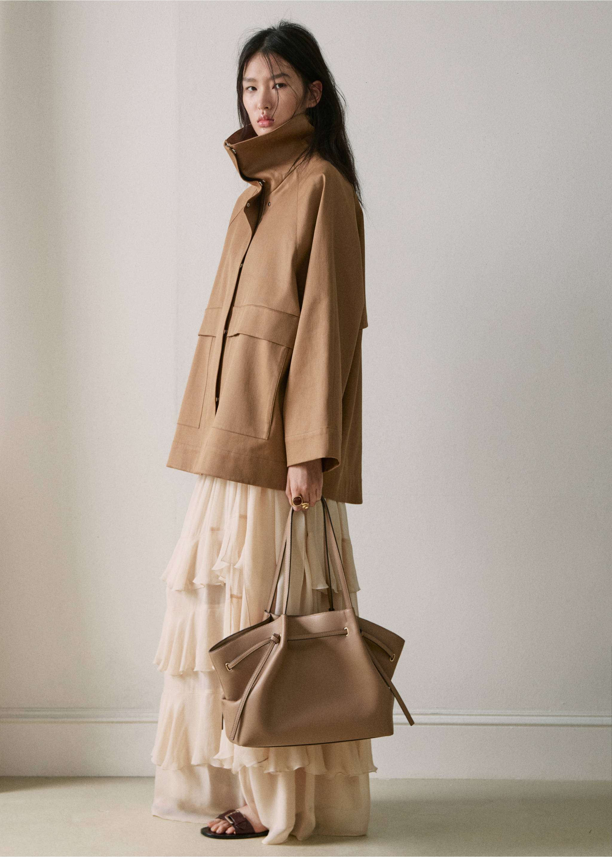 Bolso grande hombro efecto piel - Plano general, Marrón medio. Ref: 37091387-00.