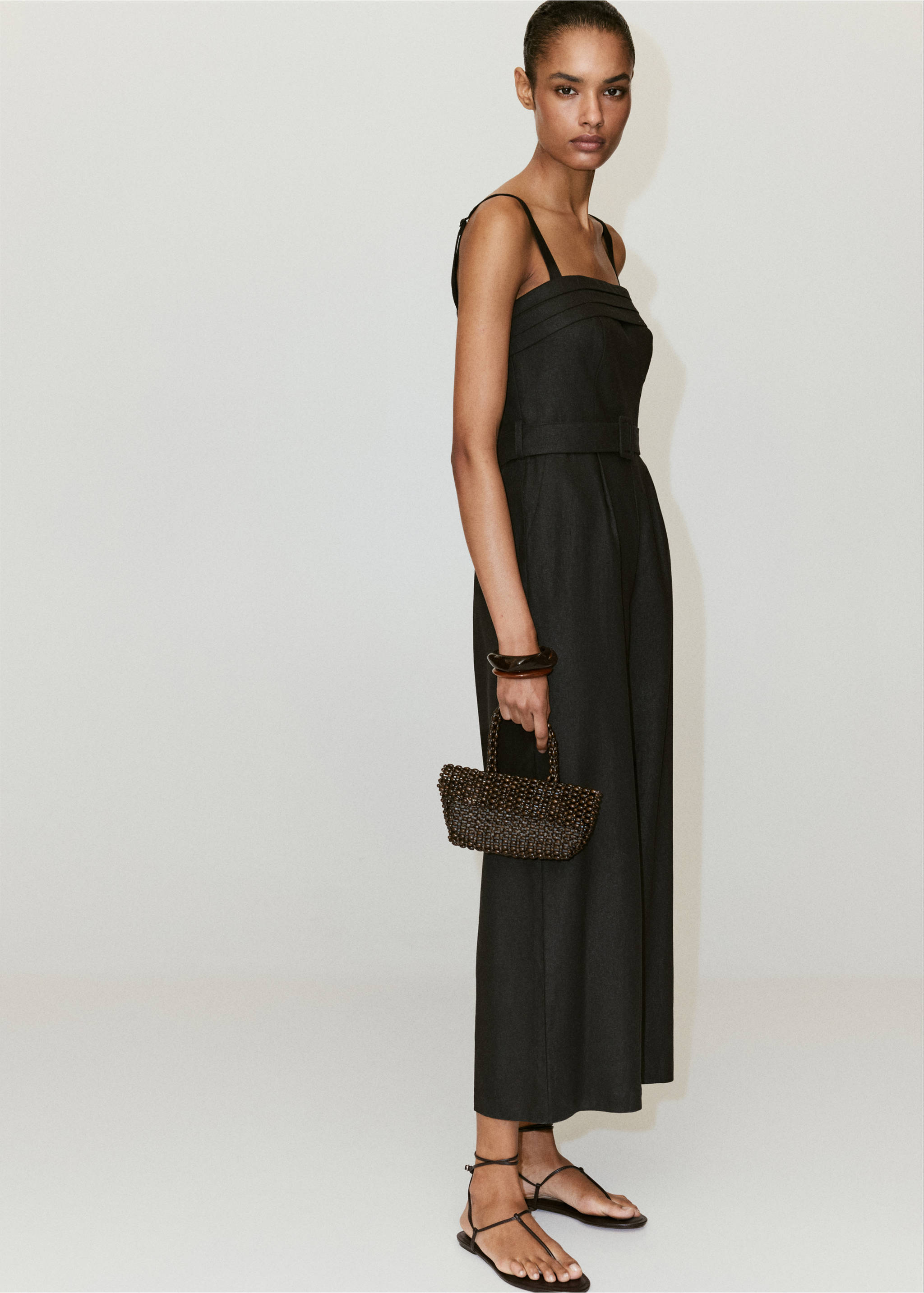 Belt linen jumpsuit - General plane, Black. Ref: 37091388-00.