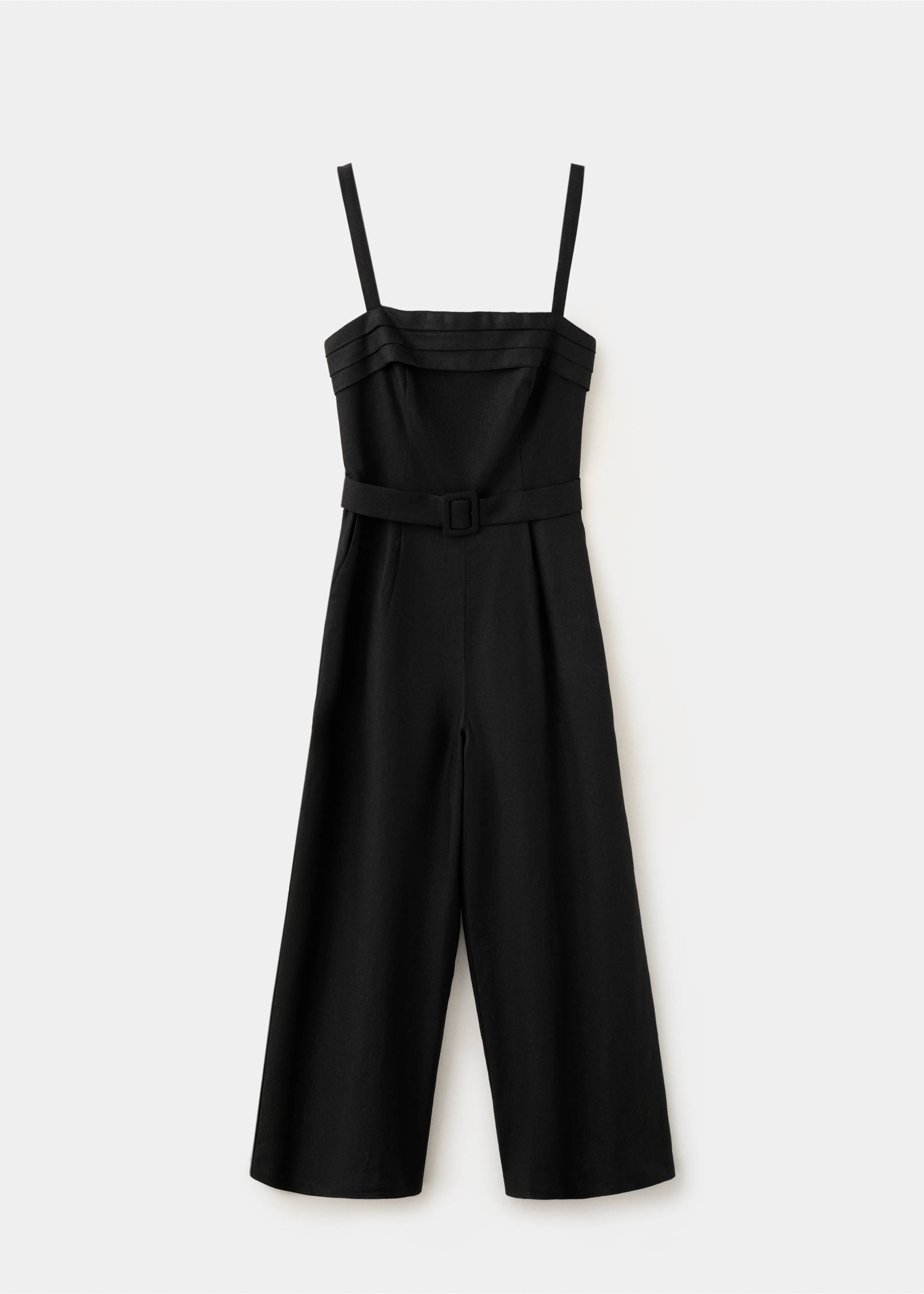 Belt linen jumpsuit - Article without model, Black. Ref: 37091388-00.