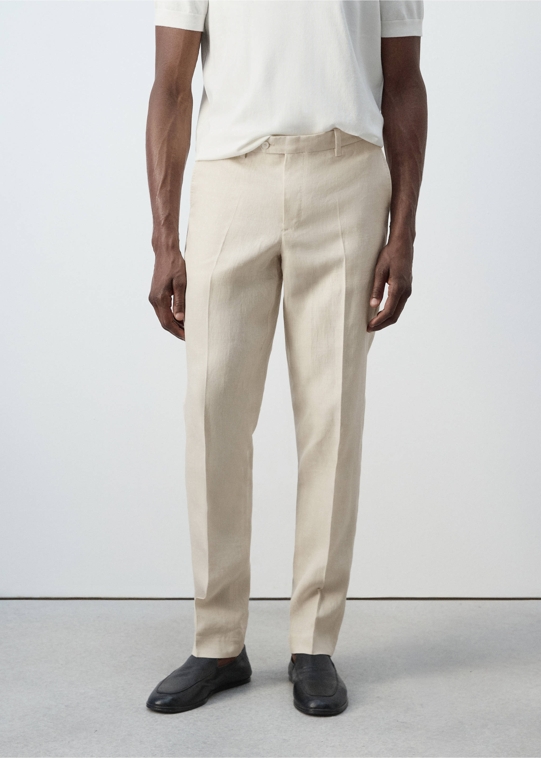 Pantalon costume Amalfi 100 % lin slim-fit - Plan moyen, Écru. Ref: 37091389-02.