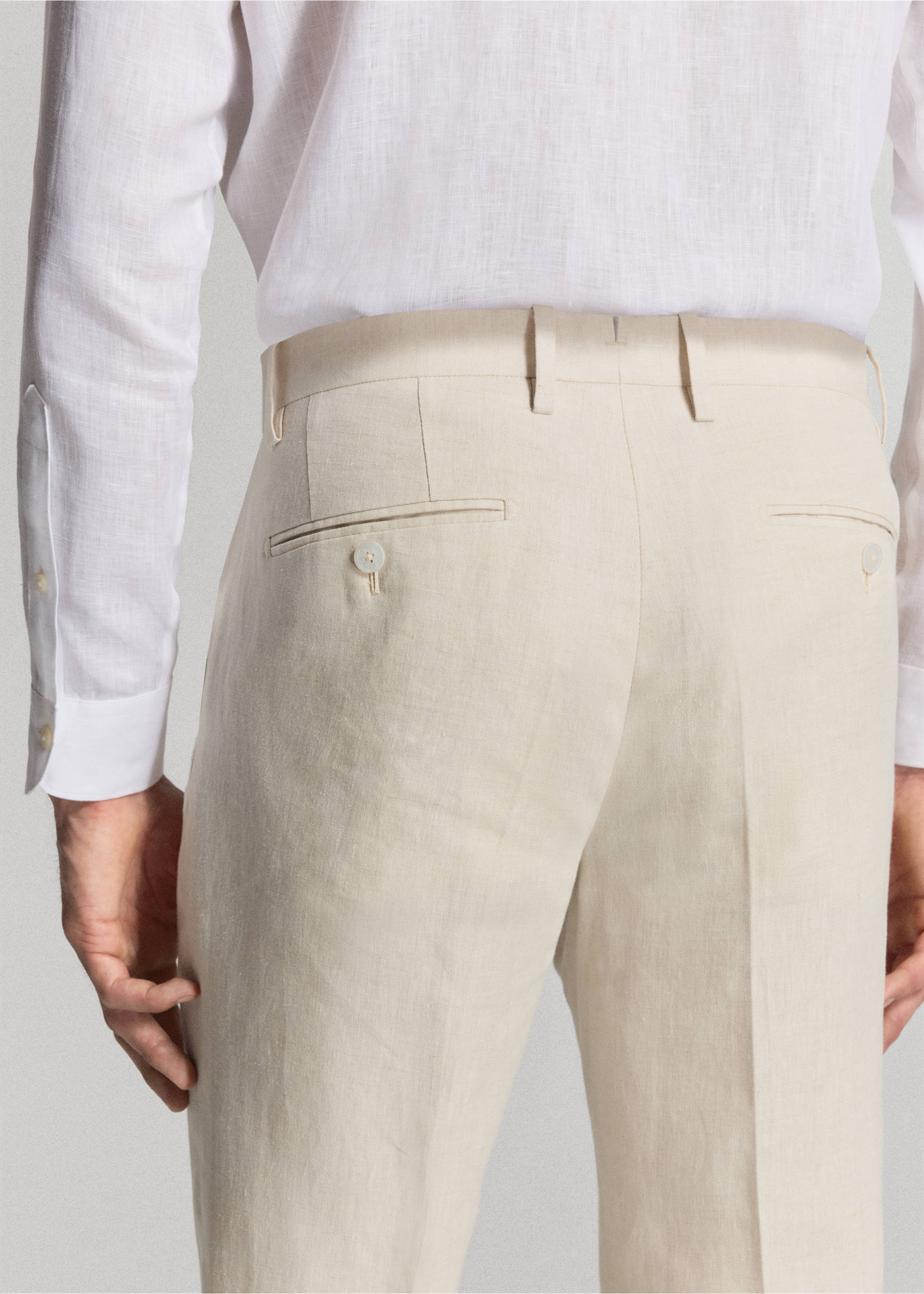 Amalfi 100% linen slim-fit suit trousers - Details of the article 3, Ecru. Ref: 37091389-02.