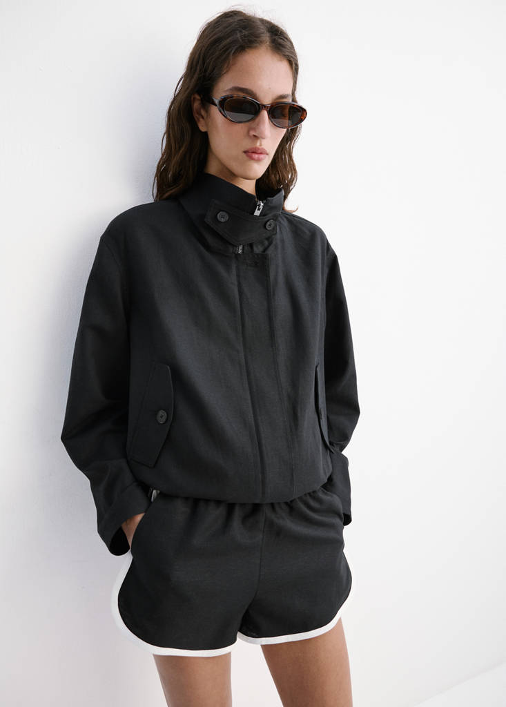 Funnel-neck bomber jacket — Black