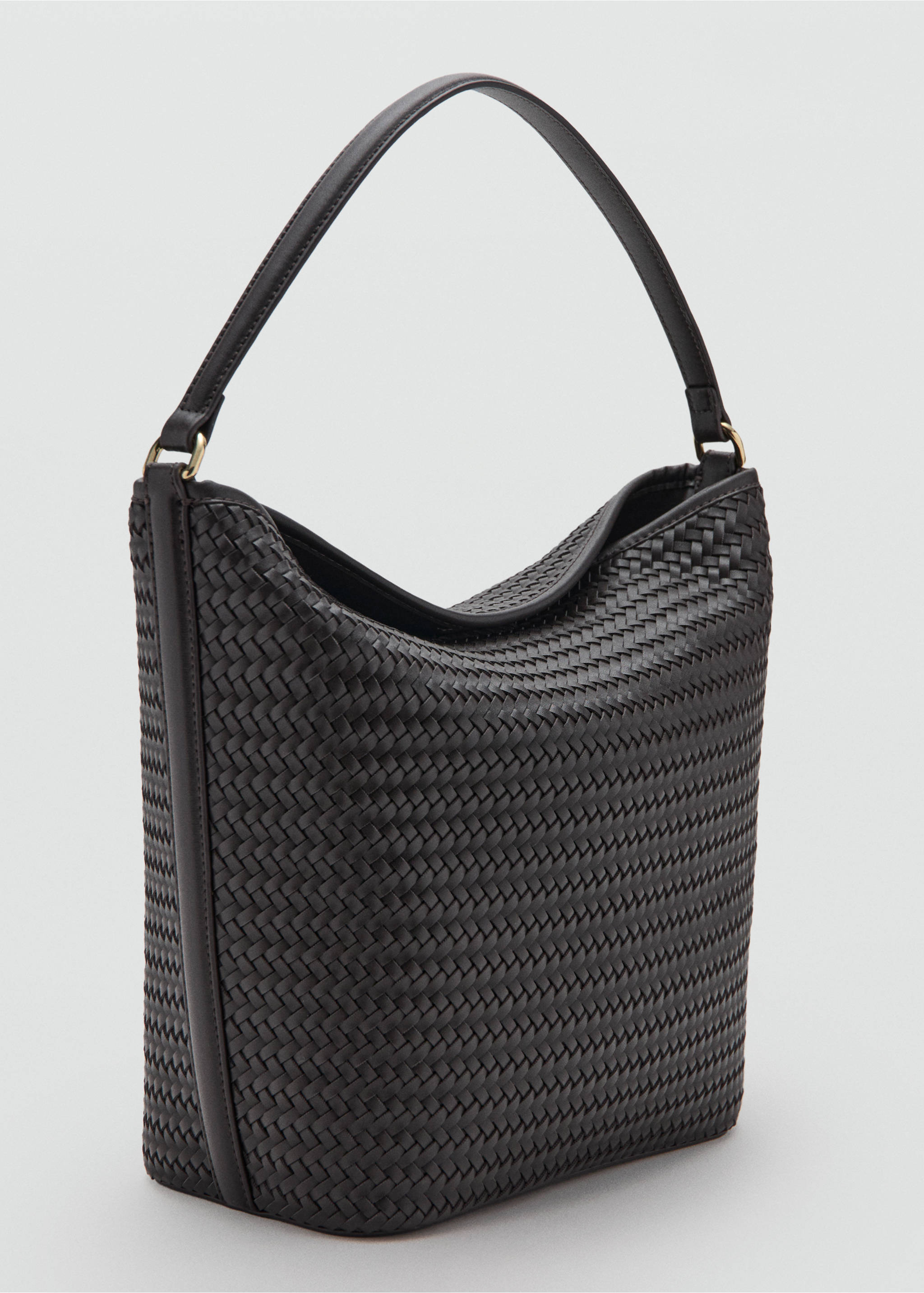 Braided bucket shoulder bag - Medium plane, Chocolate. Ref: 37091397-00.