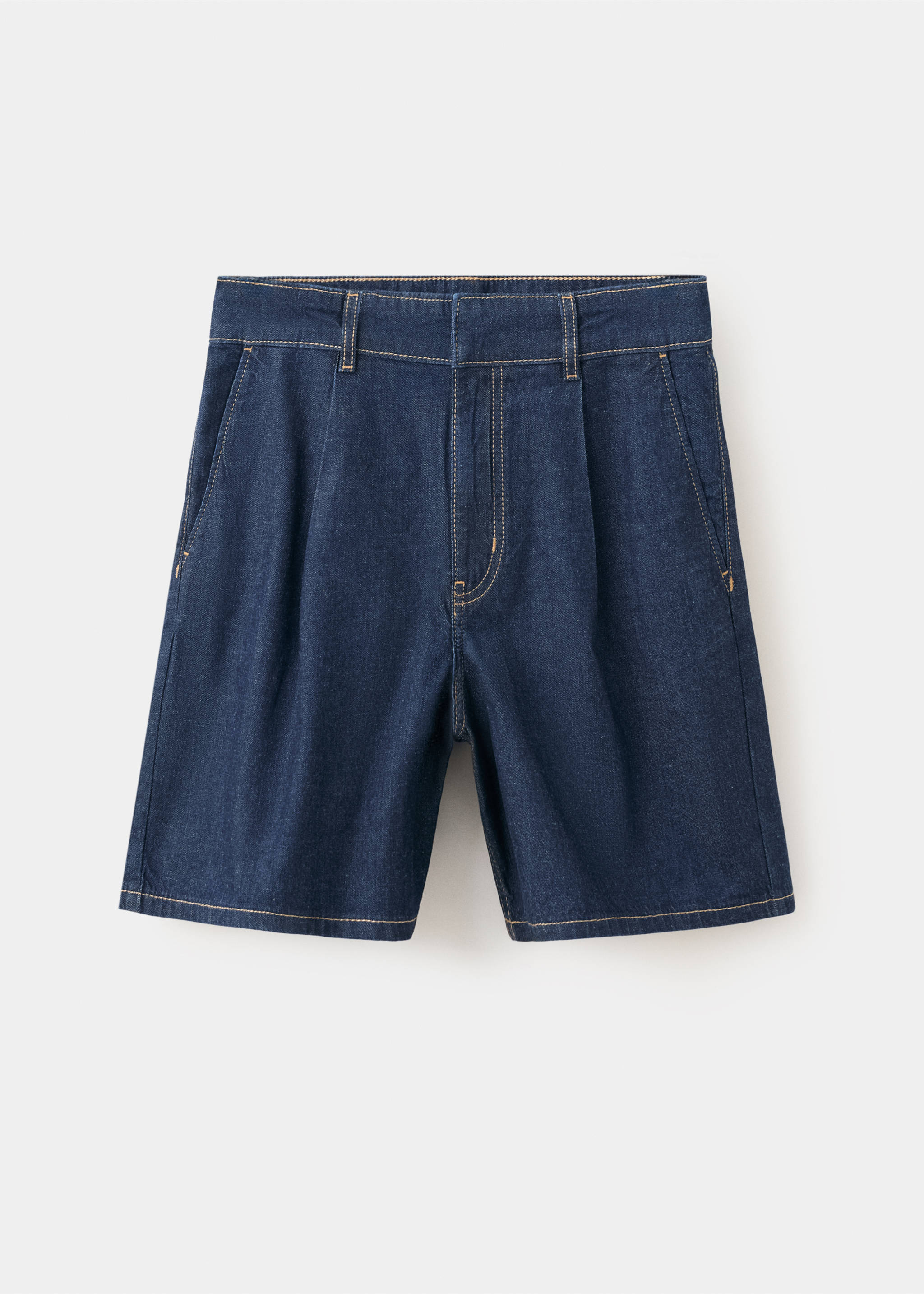 Mid-rise denim bermuda shorts with pleats - Article without model, Open Blue. Ref: 37091398-00.