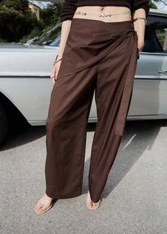 Straight-leg trousers with detachable scarf — Chocolate 1