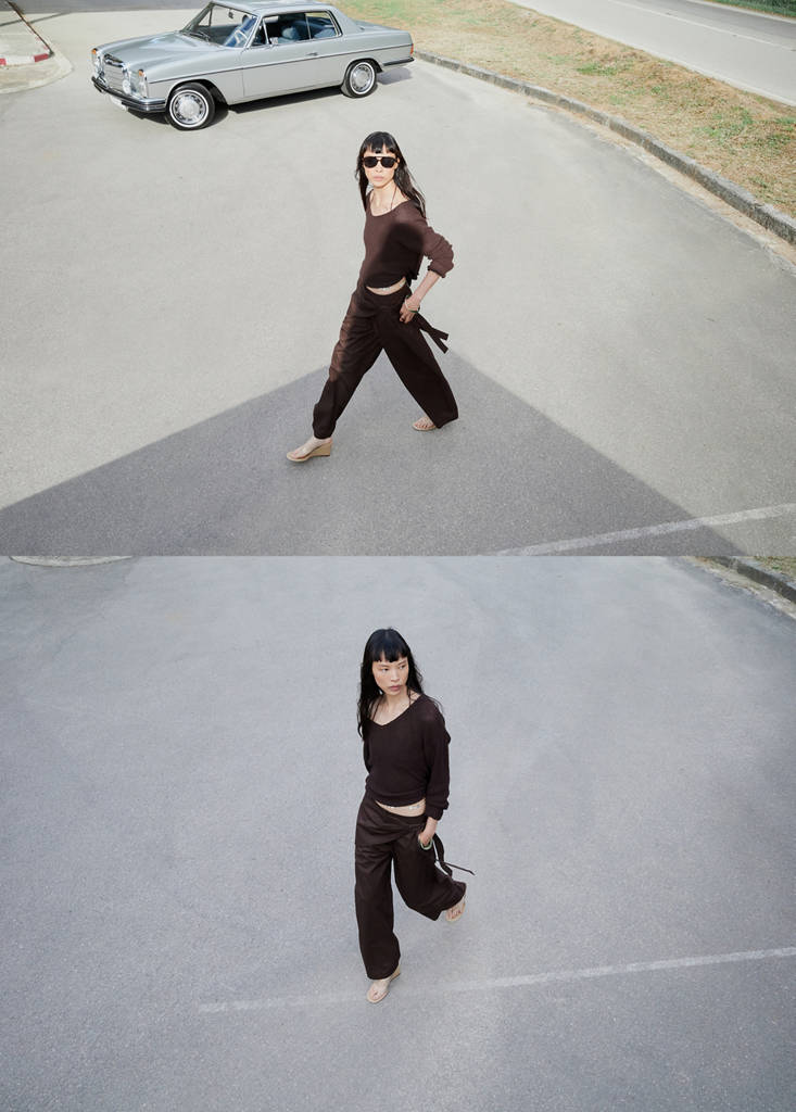 Straight-leg trousers with detachable scarf — Chocolate