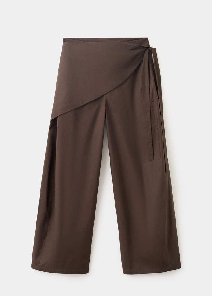 Straight-leg trousers with detachable scarf — Chocolate