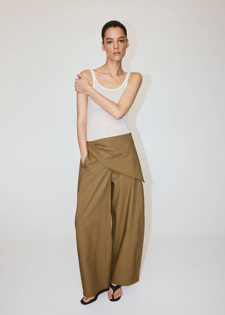 Straight-leg trousers with detachable scarf — Khaki