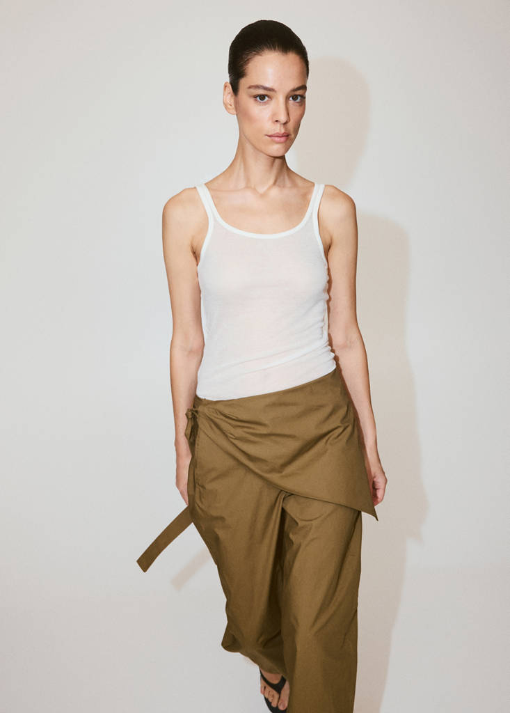 Straight-leg trousers with detachable scarf — Khaki