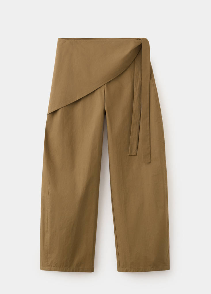 Straight-leg trousers with detachable scarf — Khaki