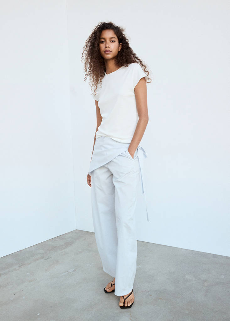 Straight-leg trousers with detachable scarf — Sky Blue