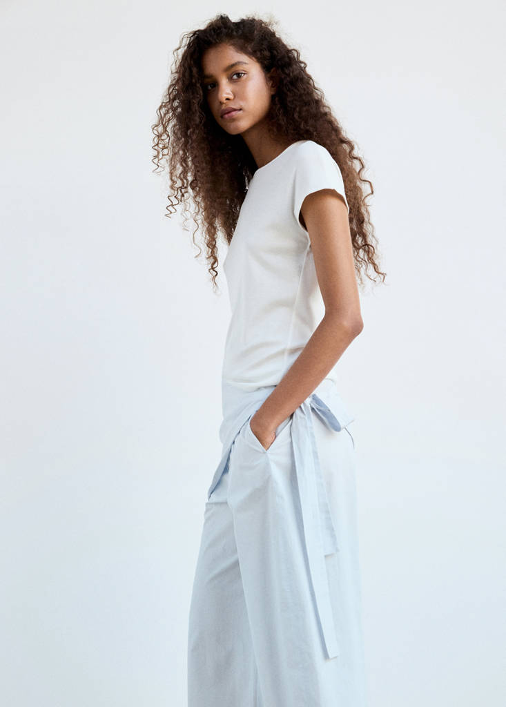 Straight-leg trousers with detachable scarf — Sky Blue