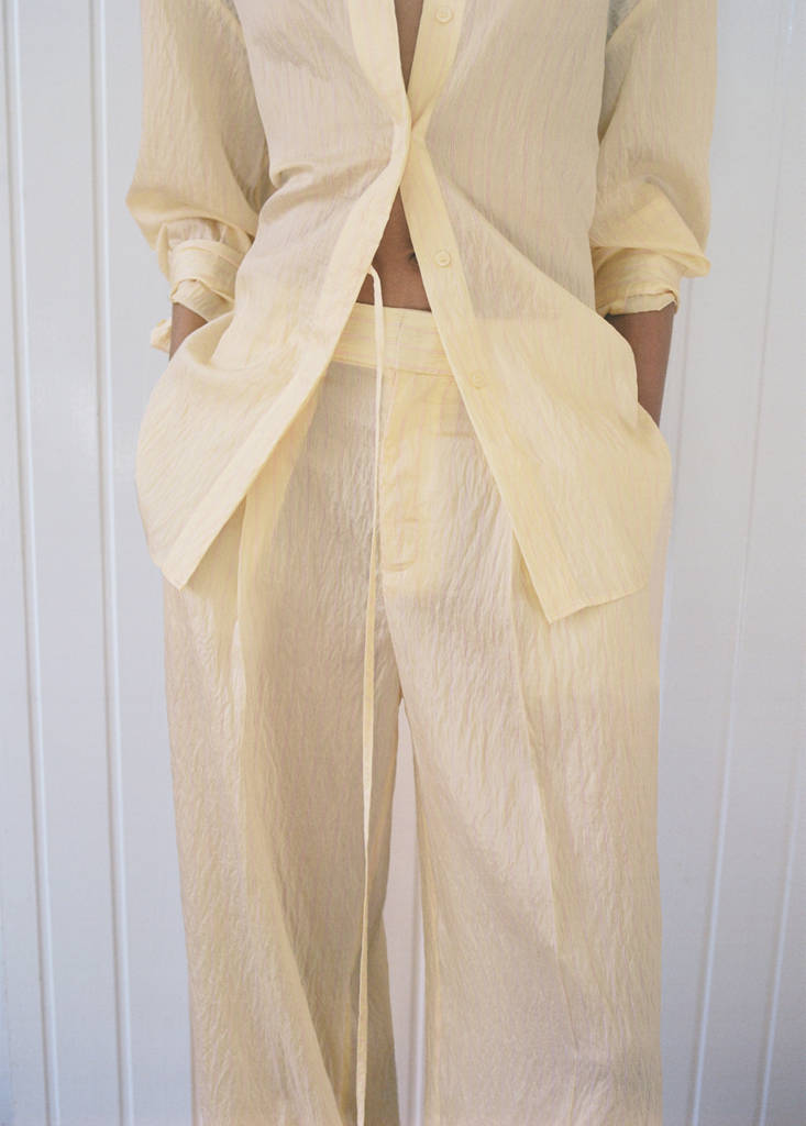 Striped lyocell trousers — Pastel Yellow