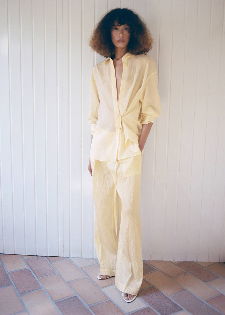 Striped lyocell trousers — Pastel Yellow