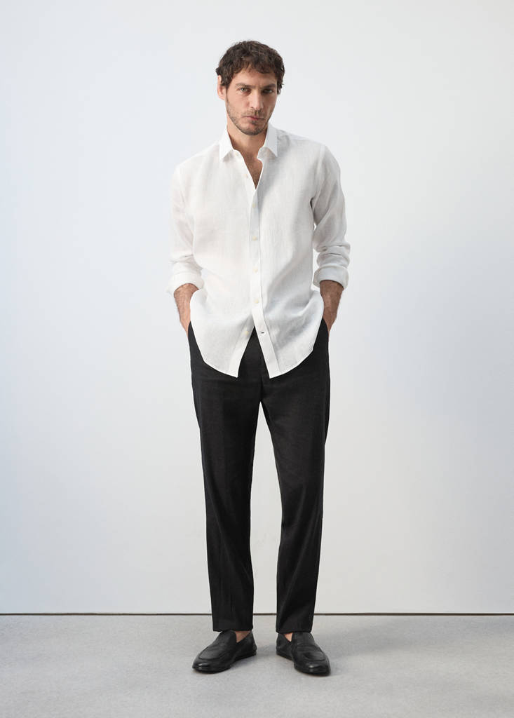 Regular-fit 100% linen shirt — White