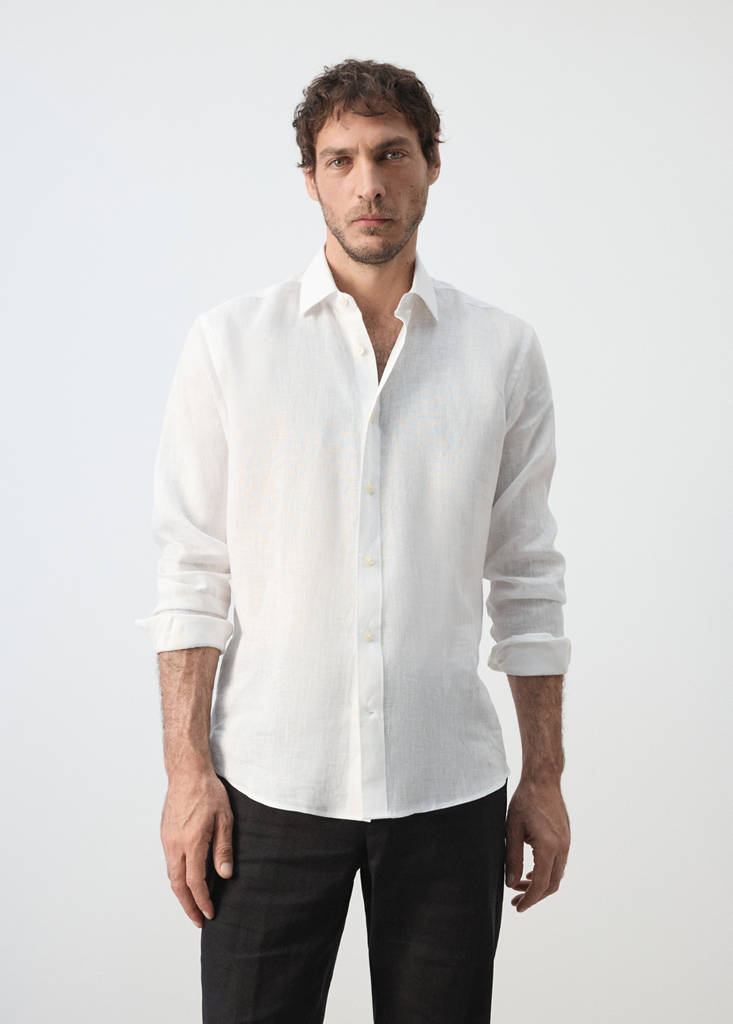 Regular-fit 100% linen shirt — White