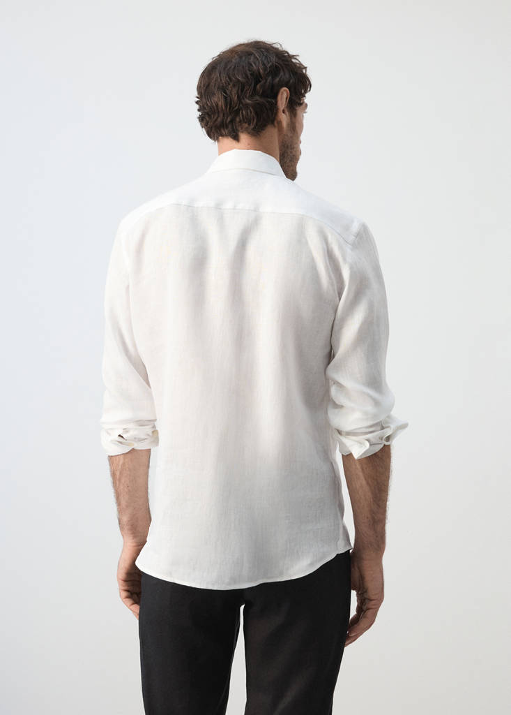 Regular-fit 100% linen shirt — White