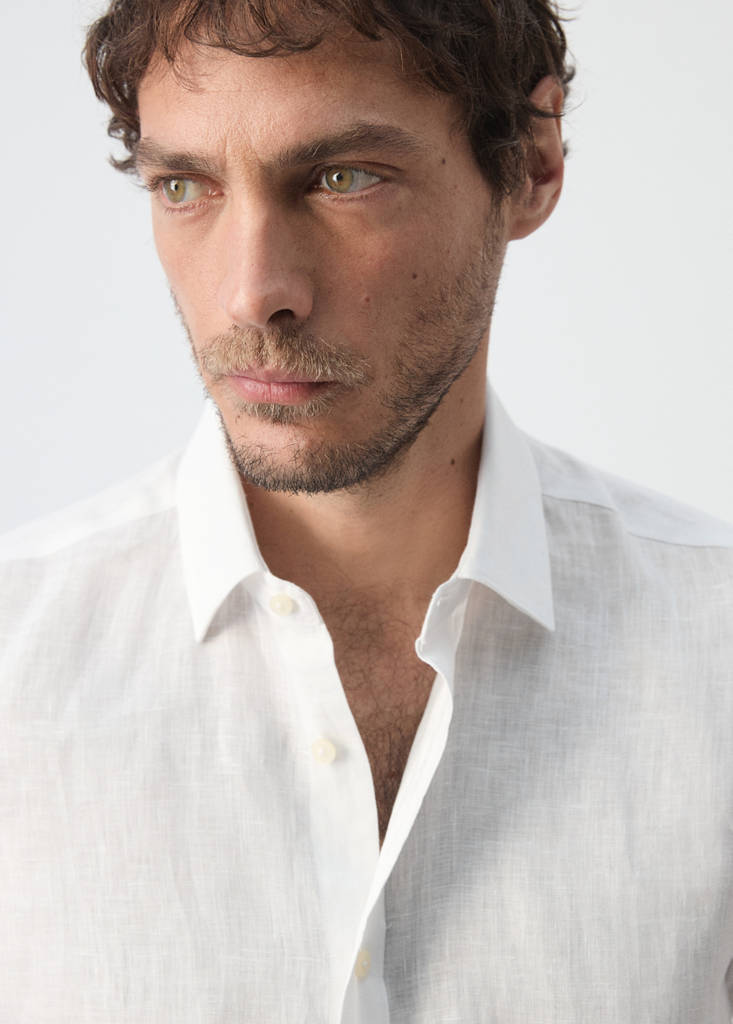 Regular-fit 100% linen shirt — White