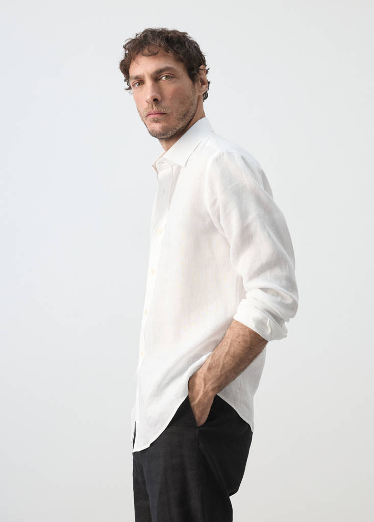 Regular-fit 100% linen shirt — White