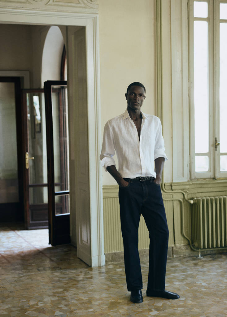 Regular-fit 100% linen shirt — White