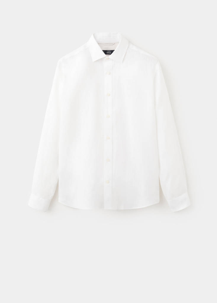 Regular-fit 100% linen shirt — White