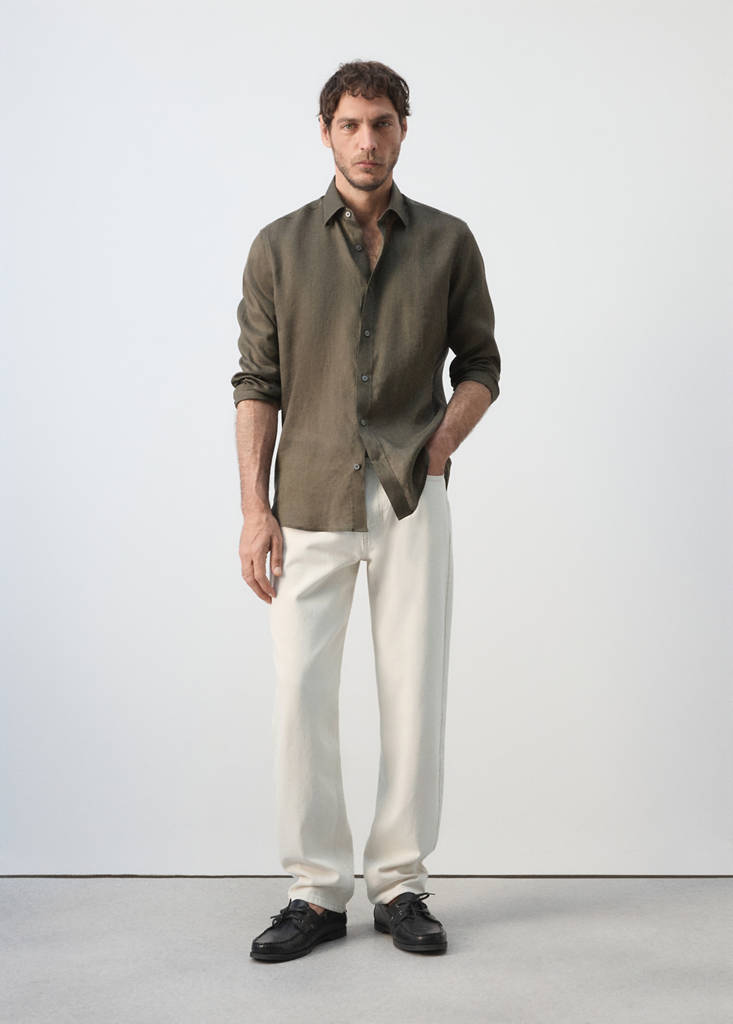 Regular-fit 100% linen shirt — Medium Green