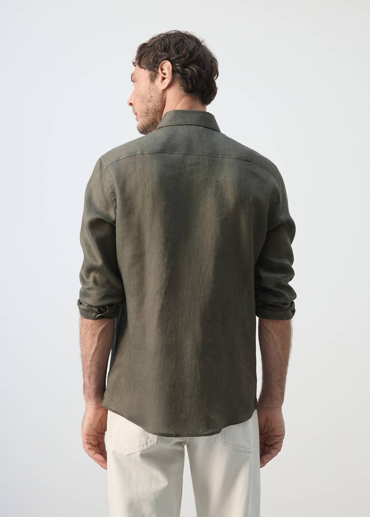 Regular-fit 100% linen shirt — Medium Green