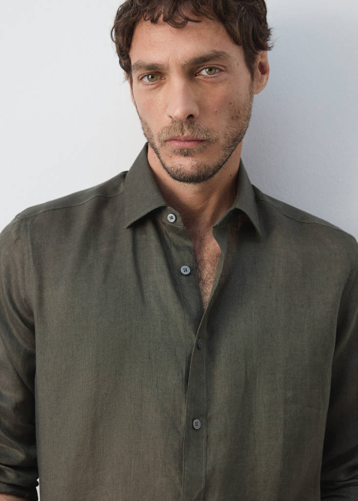 Regular-fit 100% linen shirt — Medium Green